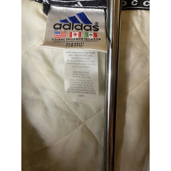 VTG Adidas Men's Jacket Hooded Coat 3-Striped Logo Full Zip Fleece Lined Sz 4xl